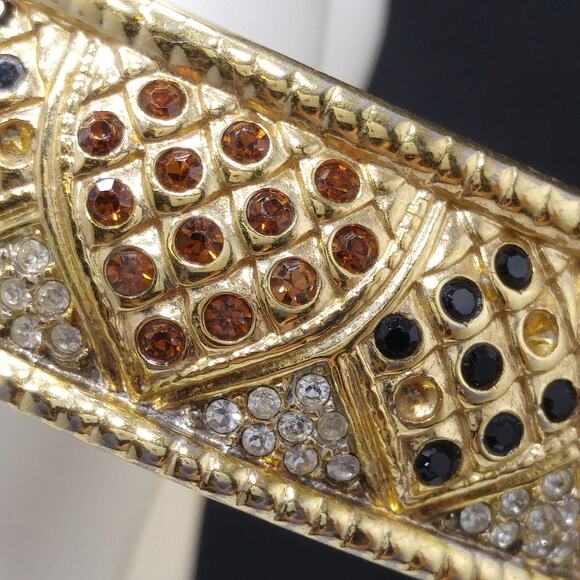 Vintage Swarovski Rhinestone Hinged Bracelet, Gold Plated, Missing Rhinestones - Picture 2 of 10